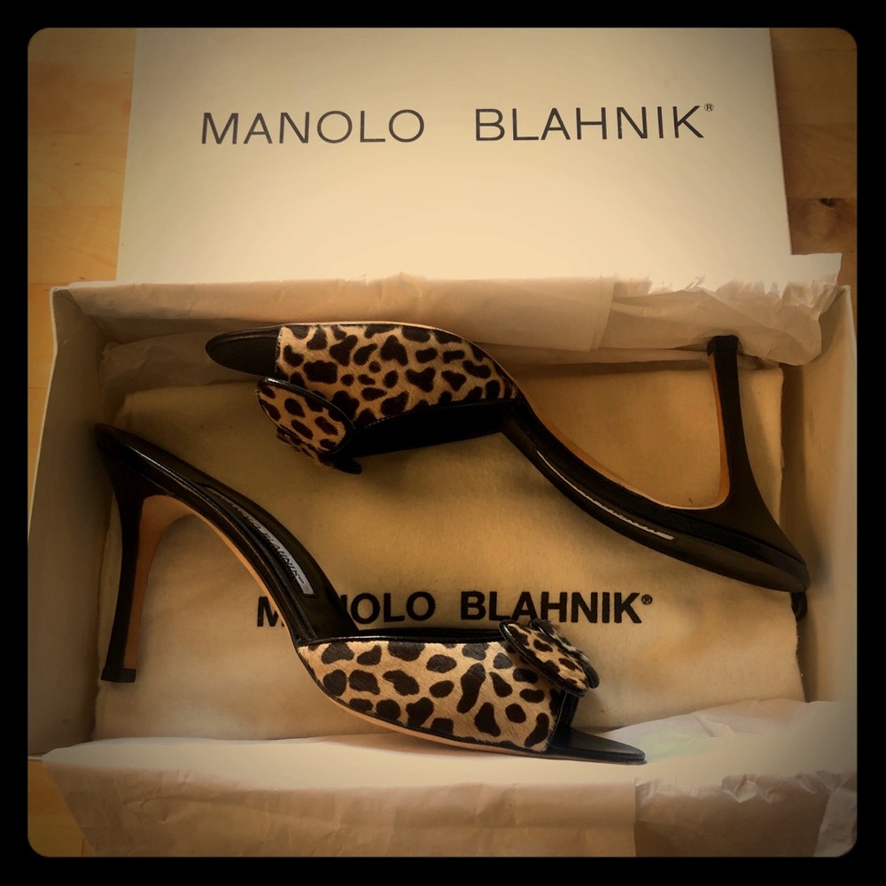 Manolo Blahnik Vintage Leopard Pony Hair Sandal 38
